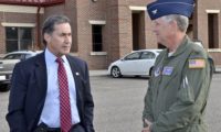 Congressman (Elect) Gary Palmer is greeted by Colonel Cliff James, Wing Commander of the 117th Air Refuelling Wing. Palmer was also briefed on base operations during his November 25th visit. Dickie Drake, District 45 Alabama State Representative, Brigadier General Steven Berryhill, Commander Alabama Air National Guard and Assistant to the Commander, 18th air Force along with Chris Curry, Shelby County Sherrif was also in attendance. (U.S. Air National Guard photo by: Senior Master Sgt. Ken Johnson/Released)
