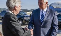 Vice President Mike Pence and Alabama Governor Kay Ivey speaks to the local media at Sumpter Smith ANGB,  Birmingham, Alabama October 30, 2018. (U.S. Air National Guard photo by Ken Johnson)