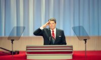 8/15/1988 President Reagan saluting the crowd at the Republican National Convention in Superdome New Orleans Louisiana